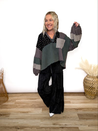 Charcoal Moss Quilted Patchwork Long Sleeve Top by POL