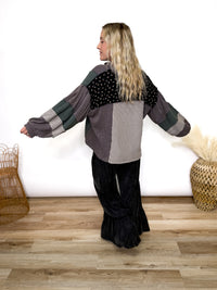Charcoal Moss Quilted Patchwork Long Sleeve Top by POL