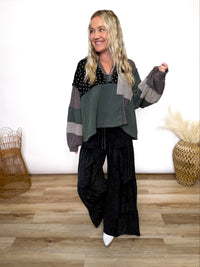 Charcoal Moss Quilted Patchwork Long Sleeve Top by POL