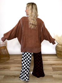 Chestnut Brown Oversized Crewneck Sweatshirt with fleece exterior and side and wrist slits