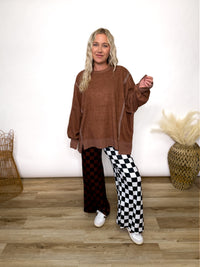 Chestnut Brown Oversized Crewneck Sweatshirt with fleece exterior and side and wrist slits