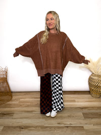 Chestnut Brown Oversized Crewneck Sweatshirt with fleece exterior and side and wrist slits