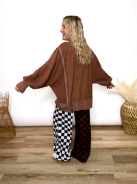 Chestnut Brown Oversized Crewneck Sweatshirt with fleece exterior and side and wrist slits