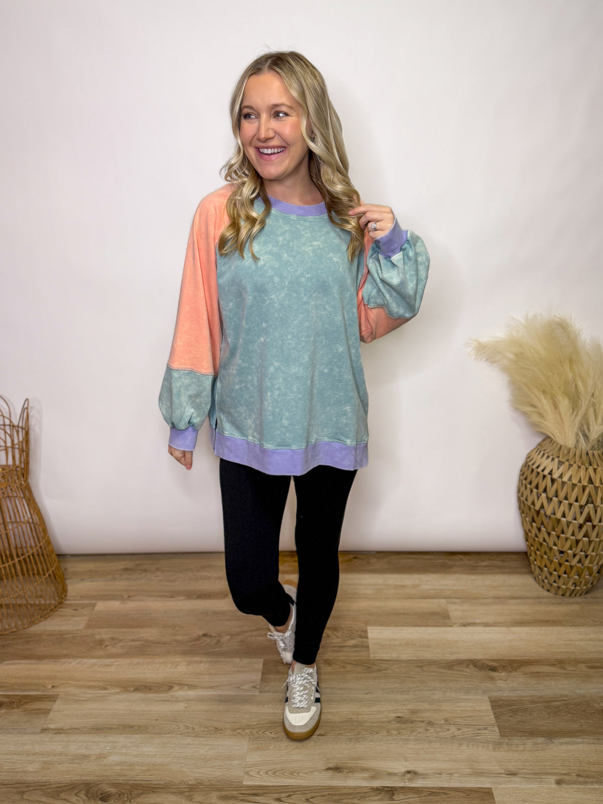 Cloud Pop Mineral Washed Colorblock Oversized Pullover