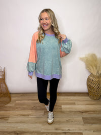 Cloud Pop Mineral Washed Colorblock Oversized Pullover