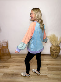 Cloud Pop Mineral Washed Colorblock Oversized Pullover