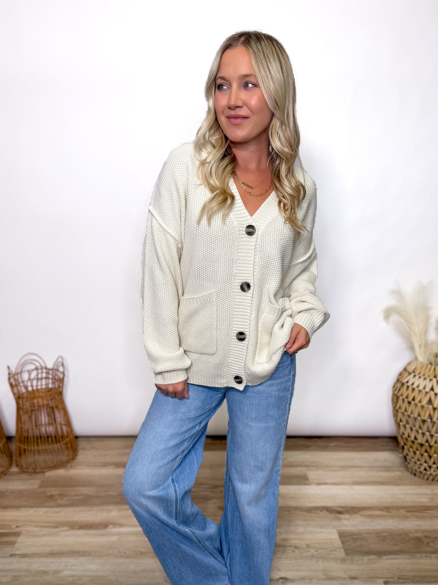 Cream Button Up Oversized Cardigan | Bmaes Boutique