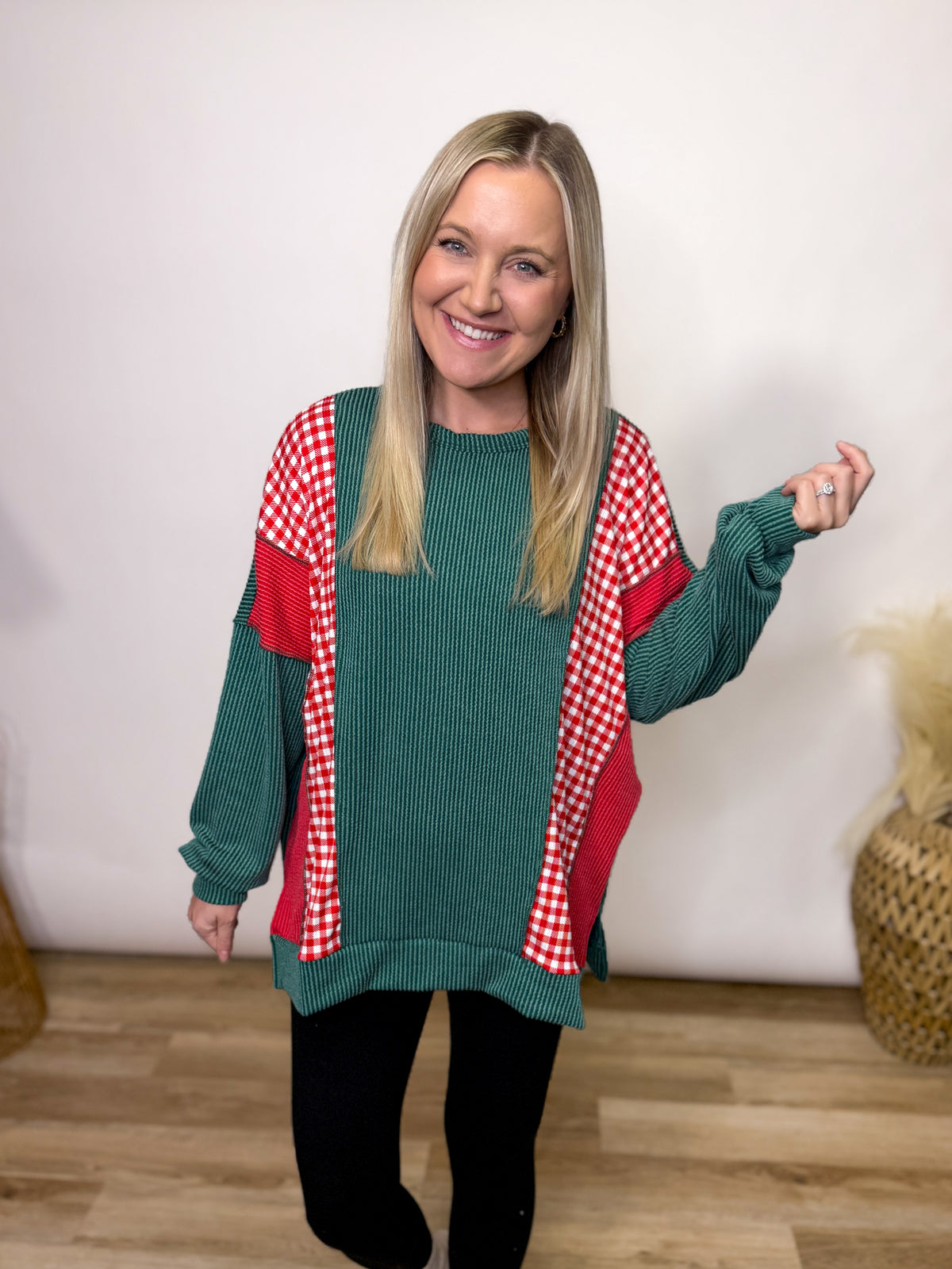 Holiday Colorblock Christmas Ribbed Patchwork Pullover