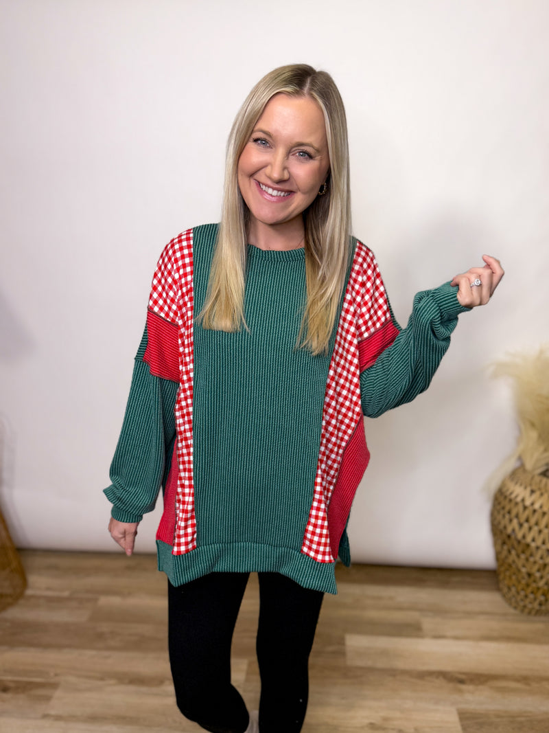 Holiday Colorblock Christmas Ribbed Patchwork Pullover