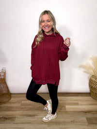 Burgundy Oversized Cable Knit Hoodie