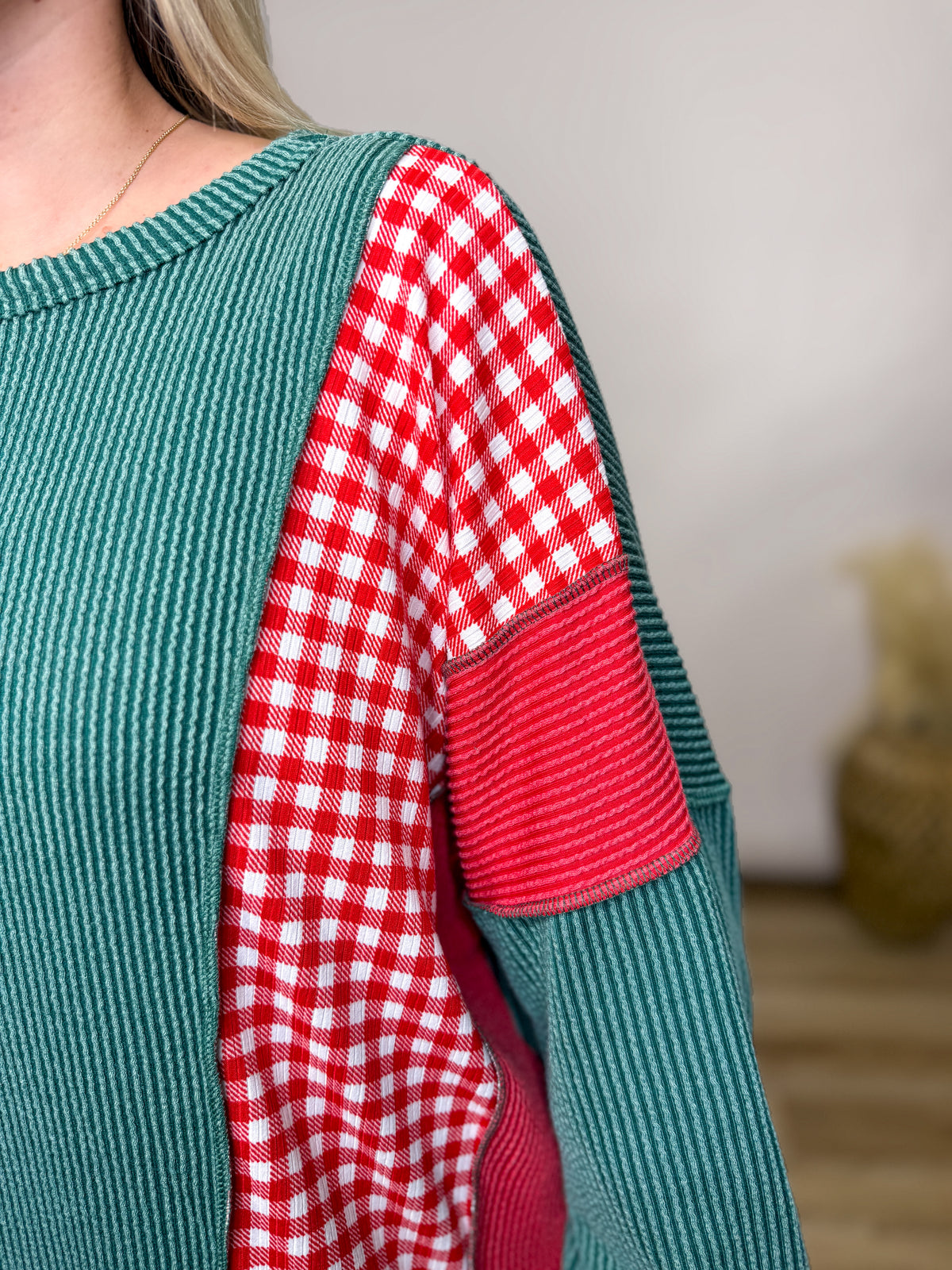 Holiday Colorblock Christmas Ribbed Patchwork Pullover