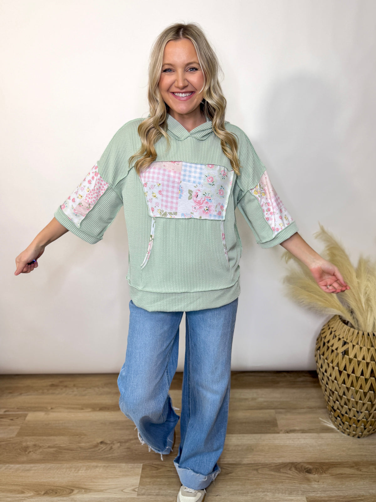 Sage Meadows Floral Patchwork Hoodie