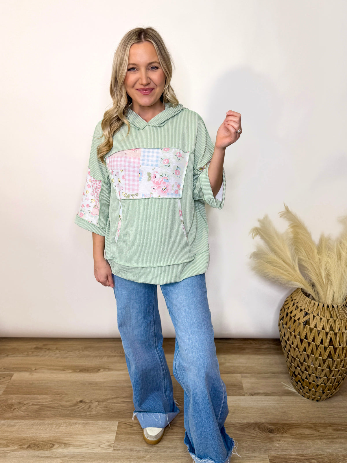 Sage Meadows Floral Patchwork Hoodie