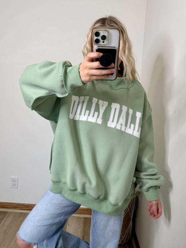 Dilly Dally Sage Green Embroidered Mock Neck Pullover by Bucketlist