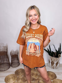 Distressed Retro Adventure is Calling Graphic Tee in Sienna