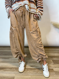 Camel Mineral Washed Boho Cargo Balloon Pants
