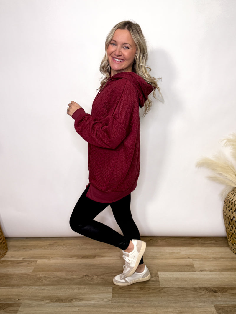 Burgundy Oversized Cable Knit Hoodie
