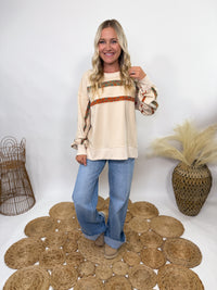 Easel boho fall floral stripes oversized pullover 