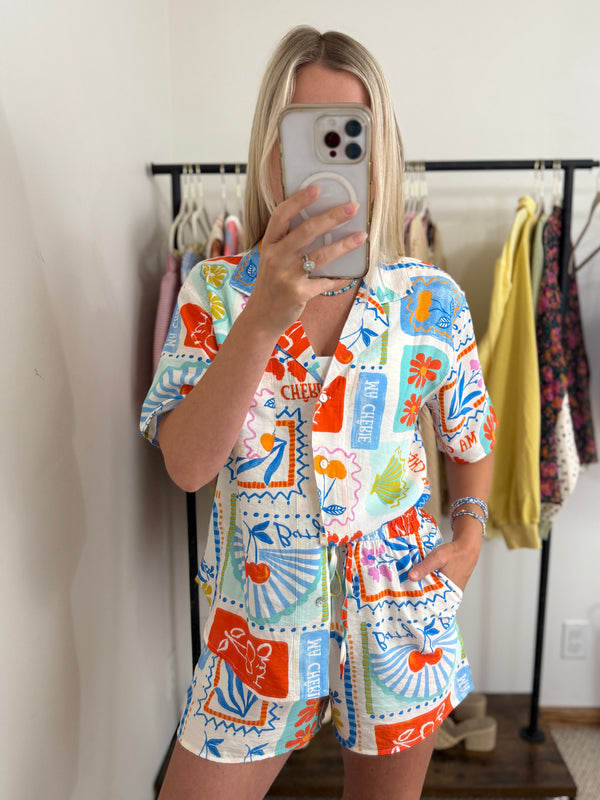 Ocean Blue Summer Print Two Piece Set