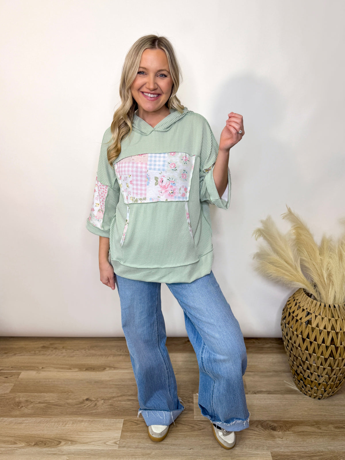 Sage Meadows Floral Patchwork Hoodie