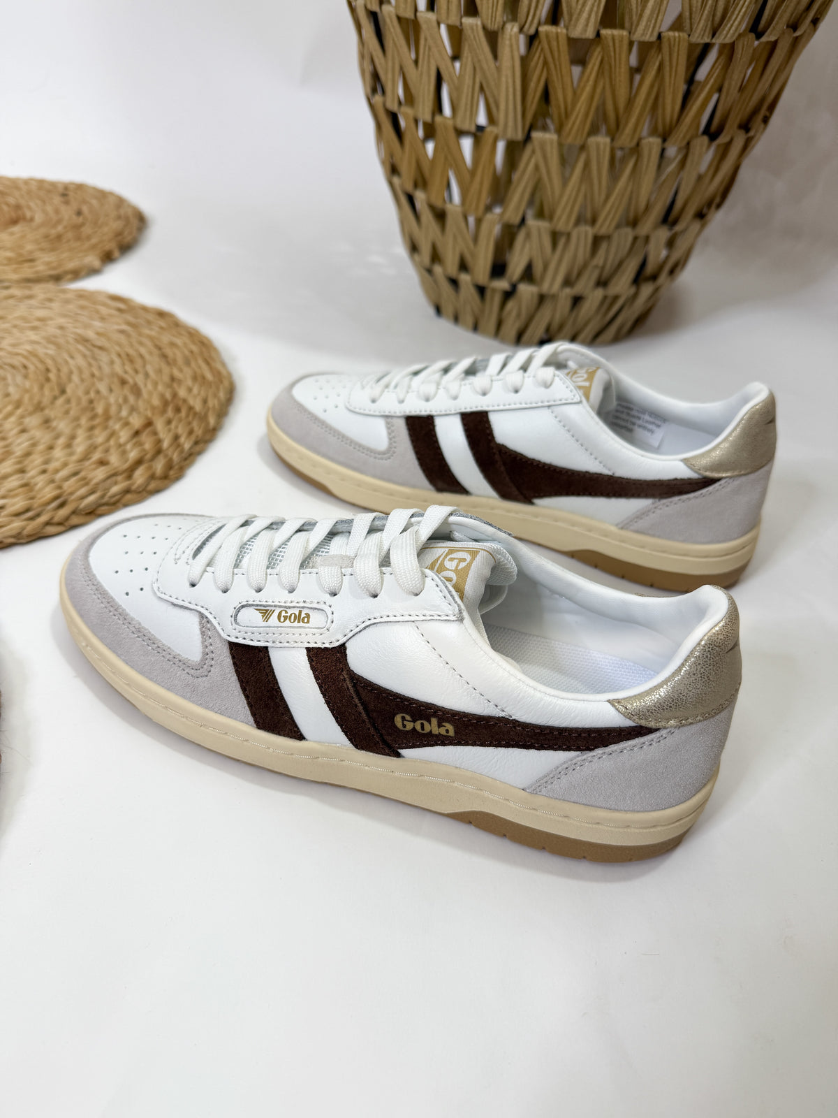 Gola Women's Hawk Sneakers in White/Dark BRown/Gold