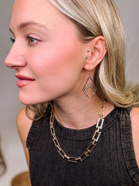 gold metal square teardrop earring