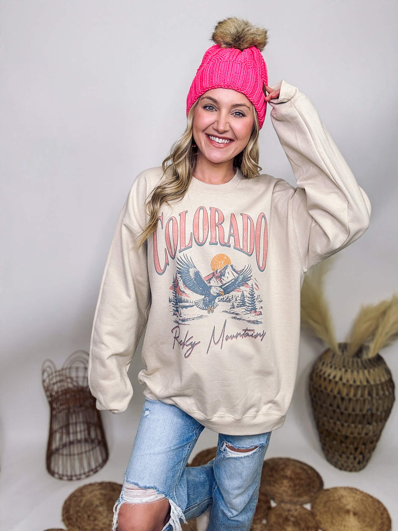 Golden Rose Co Rocky Mountains Oversized Graphic Sweatshirt Fleece Lined Loose Oversized Fit 80% Ring-Spun Cotton, 20% Polyester