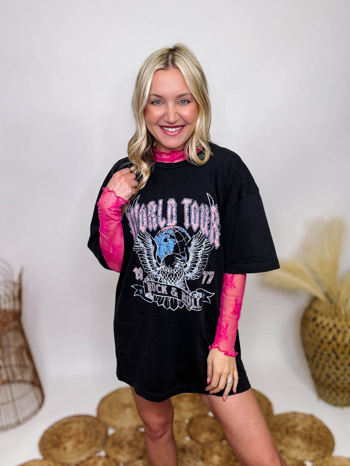 Golden Rose Co World Tour Rock and Roll Black Oversized Graphic Tee