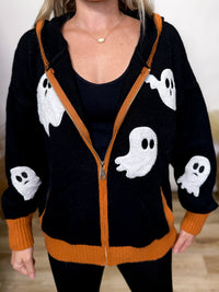 Close up of Halloween ghost patch jacket