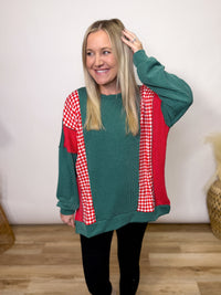 Holiday Colorblock Christmas Ribbed Patchwork Pullover