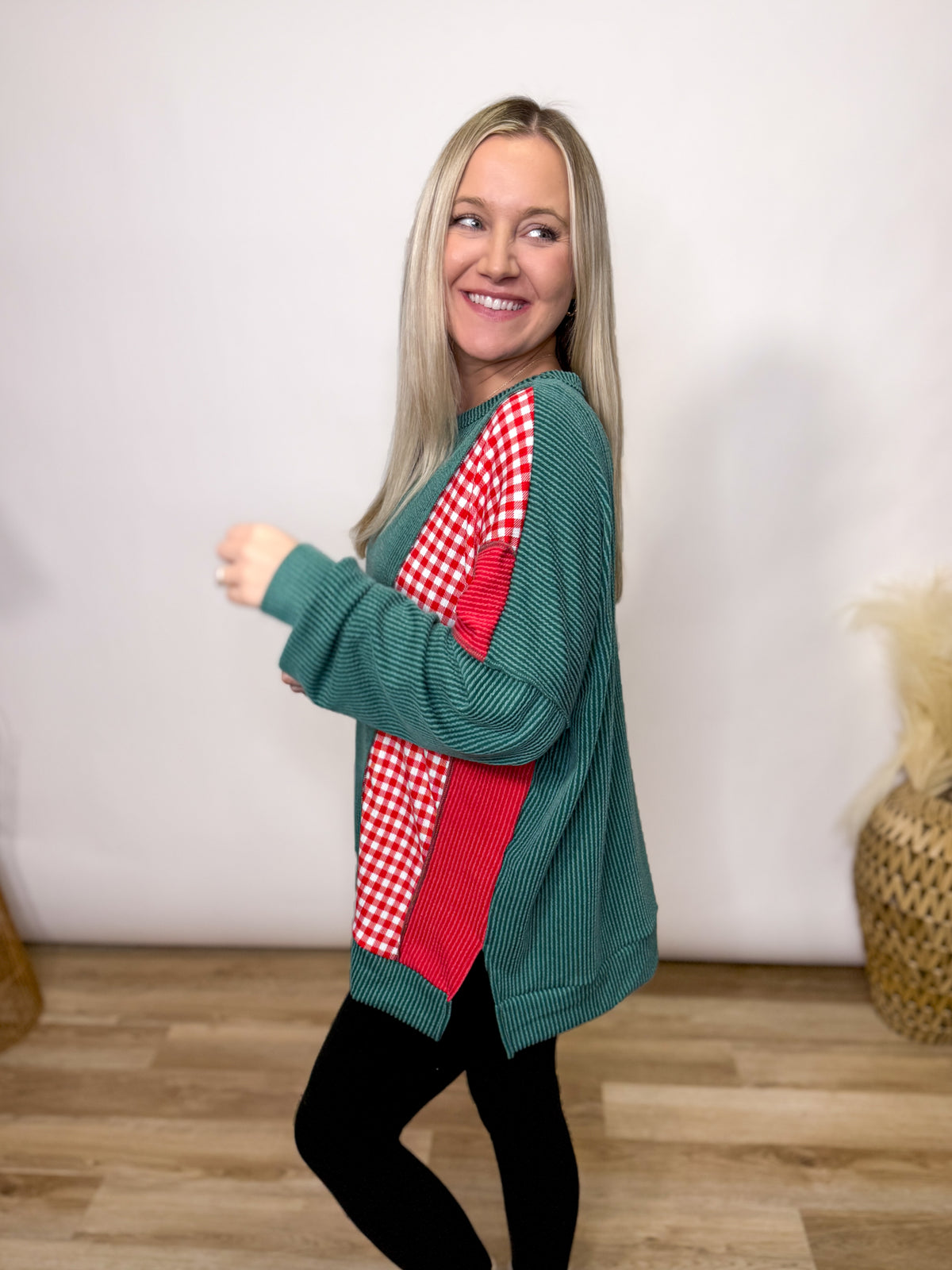 Holiday Colorblock Christmas Ribbed Patchwork Pullover