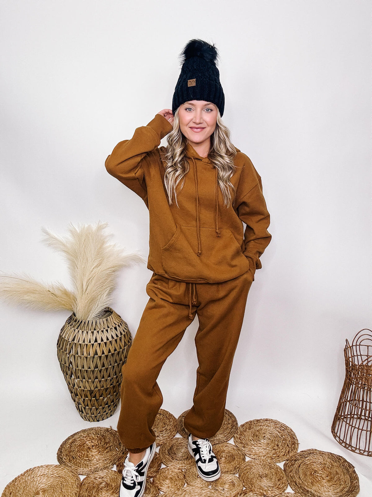 Hyfve Brown Fleece Lined Long Sleeve Hoodie Kangaroo Pocket Oversized Fit Self: 80% Cotton, 20% Polyester | Contrast: 58% Cotton, 39% Polyester, 3% Spandex