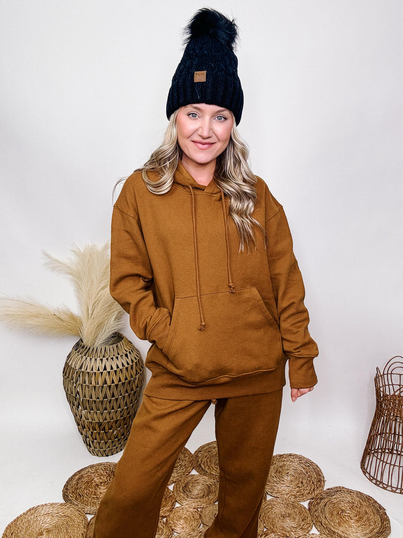 Hyfve Brown Fleece Lined Long Sleeve Hoodie Kangaroo Pocket Oversized Fit Self: 80% Cotton, 20% Polyester | Contrast: 58% Cotton, 39% Polyester, 3% Spandex