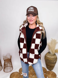 Hyfve Brown and Cream Teddy Sherpa Vest Side Pockets Oversized Fit 100% Polyester