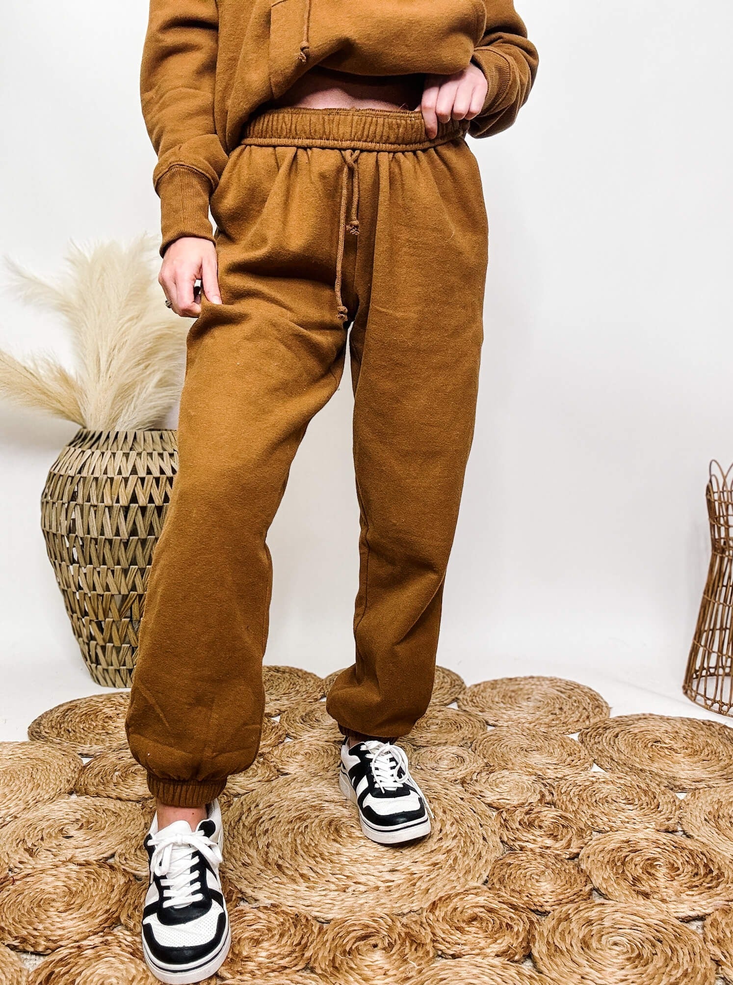 Brown Fleece Lined Jogger Pants Part of Loungewear Set Bmaes Boutique