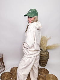 Hyfve Cream Fleece Lined Long Sleeve Hoodie Kangaroo Pocket Oversized Fit Self: 80% Cotton, 20% Polyester | Contrast: 58% Cotton, 39% Polyester, 3% Spandex