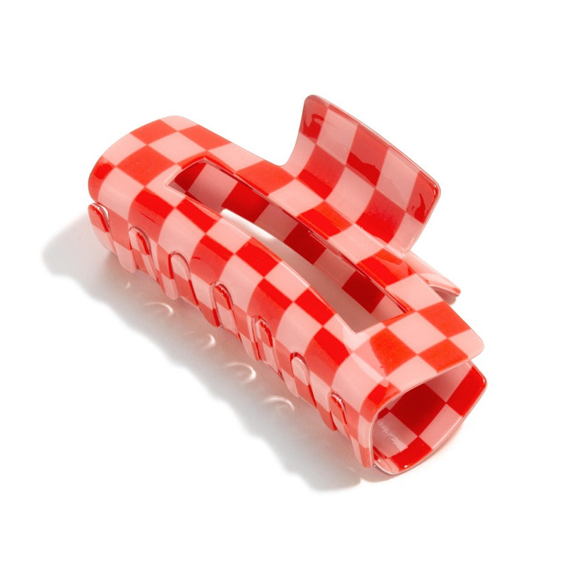 Pink Checker Print Hair Claw Clip Approx 3.5” Long
