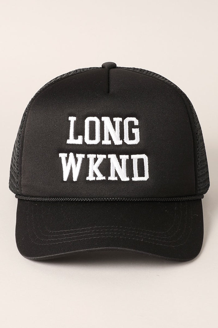 Long Weekend Mesh Trucker Hat in Black