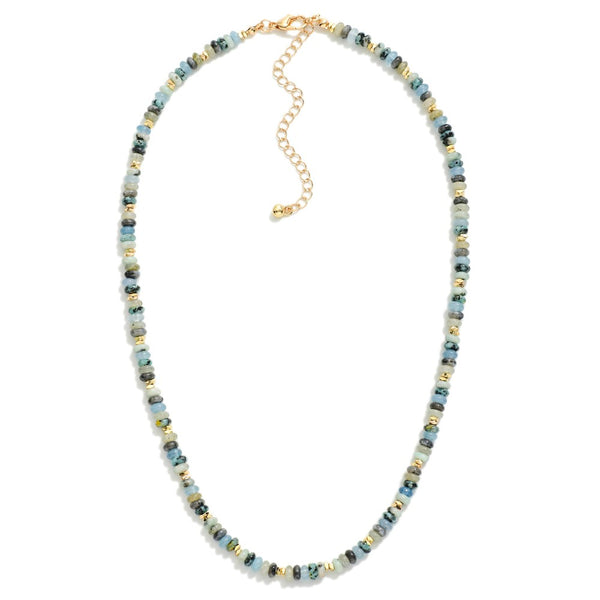 Earthy Beaded Stone Candy Necklace with Gold Metal Tone Accents