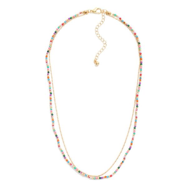 Multicolored Stone Beads Layered Chain Link Necklace