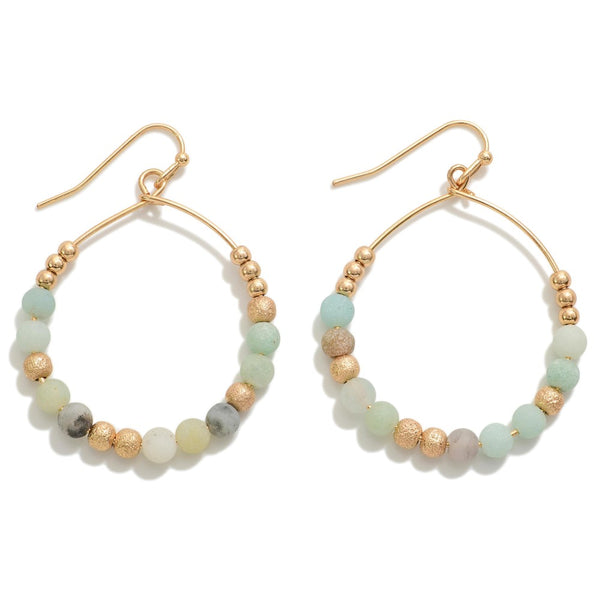 Circular drop earrings with semi-precious pastel stone beads