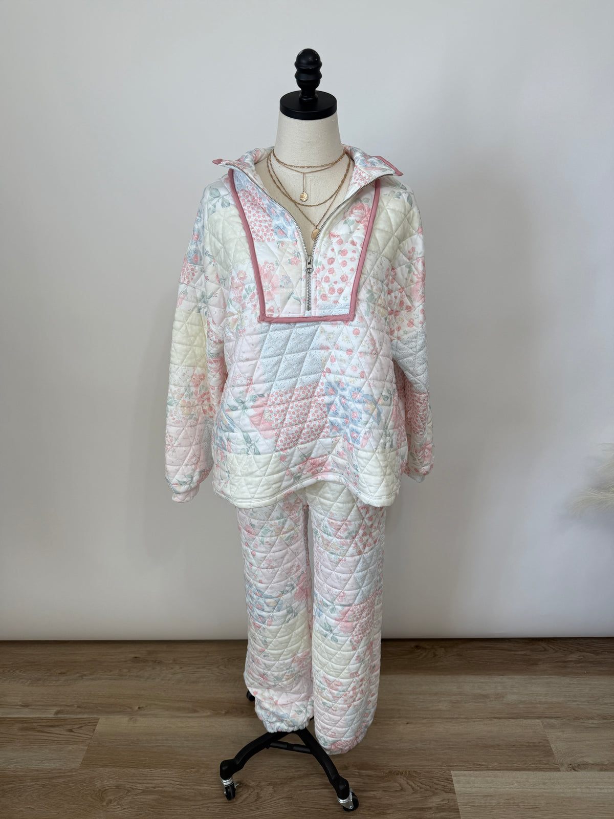 Floral Quilted Half Zip Pullover - Part of Matching Set