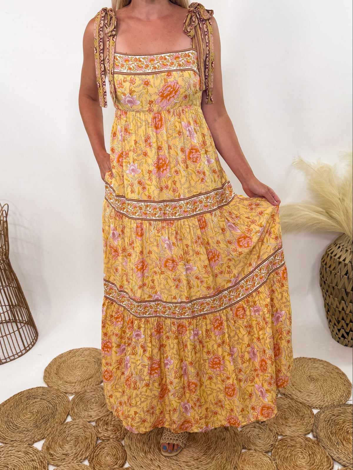 Golden Bloom Yellow Floral Boho Maxi Dress | Summer to Fall Style Bmaes Boutique Golden Bloom Yellow Floral Boho Maxi Dress | Summer to Fall Style Bmaes Boutique