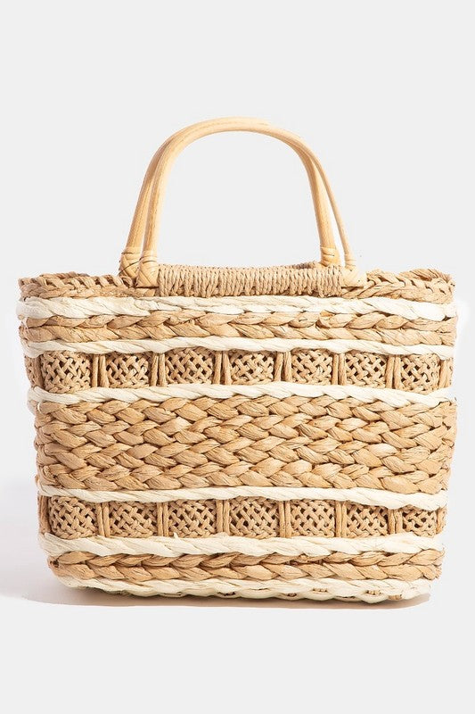 Woven basket with natural beige handles - spring purse, summer purse, boho handbag