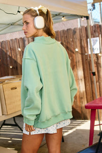 **PRE-ORDER** Embroidered Dilly Dally Mock Neck Sweatshirt in Sage Green