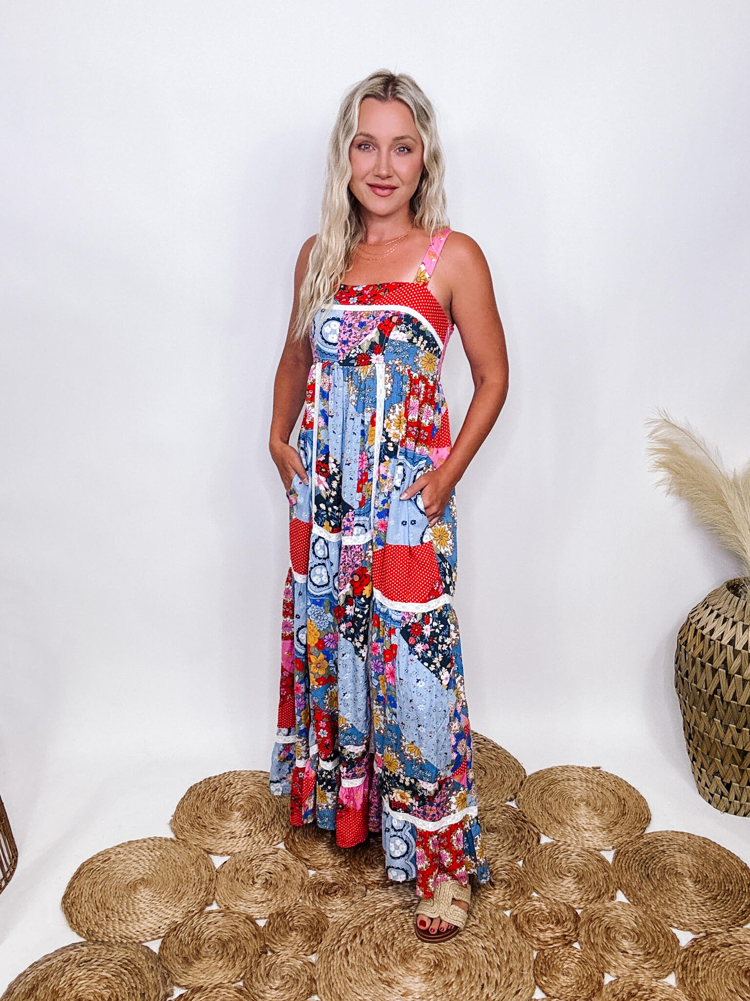 Boho Floral Patchwork Maxi Dress Bmaes Boutique