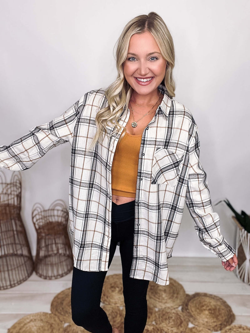 Oversized Neutral Plaid Mix Flannel