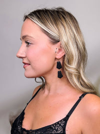 Linked Black Wooden Geometric Drop Earrings