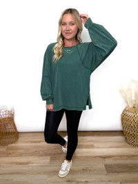 Dark Green Mineral Washed Long Sleeve Top