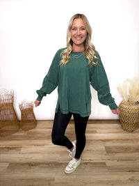 Dark Green Mineral Washed Long Sleeve Top